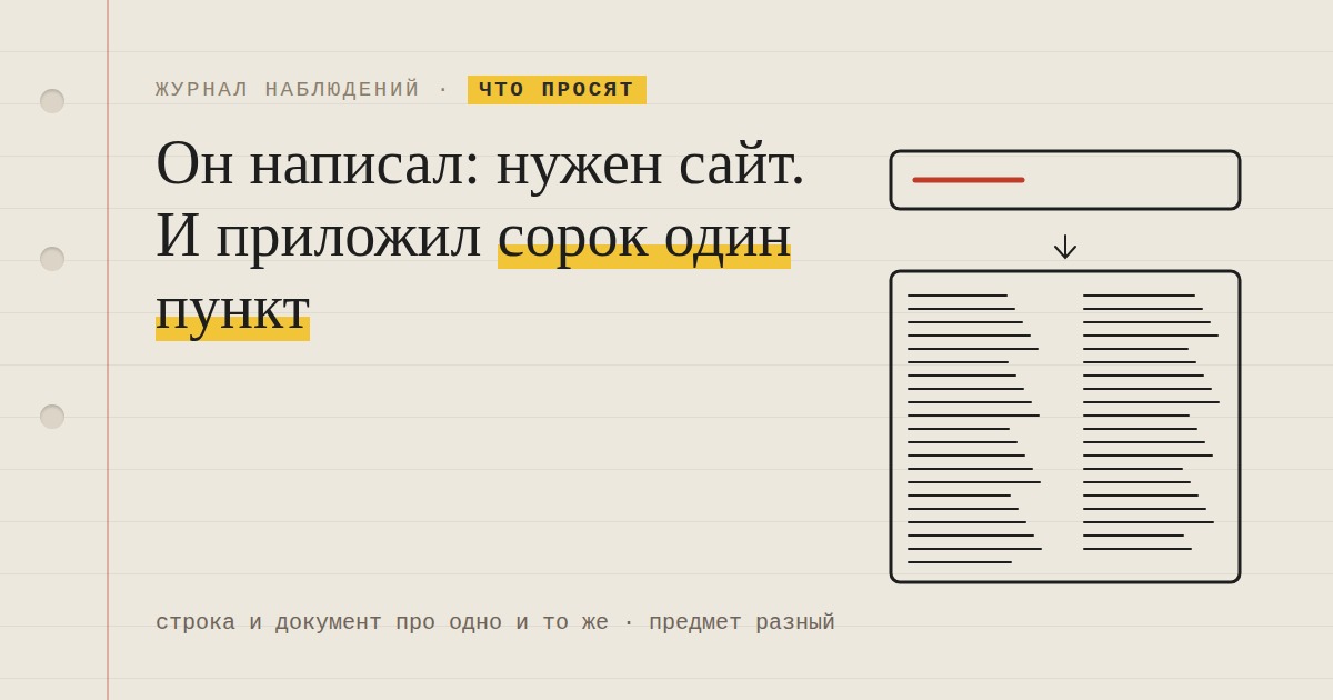 Он написал: нужен сайт. И приложил сорок один пункт